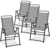 Costway Lot de 2/4 chaises pliantes d'extérieur légères à dossier haut avec accoudoirs et assise en tissu confortable