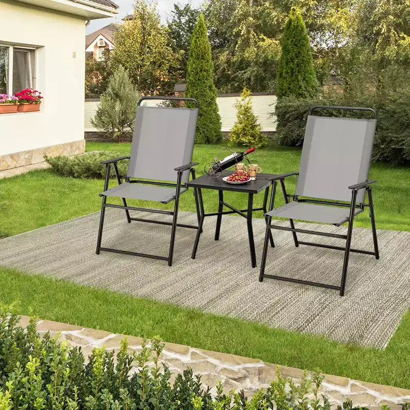 Costway Lot de 2/4 chaises pliantes d'extérieur légères à dossier haut avec accoudoirs et assise en tissu confortable