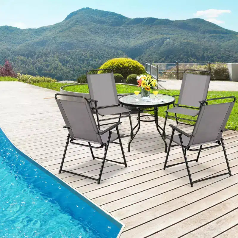 Costway Lot de 2/4 chaises pliantes d'extérieur légères à dossier haut avec accoudoirs et assise en tissu confortable