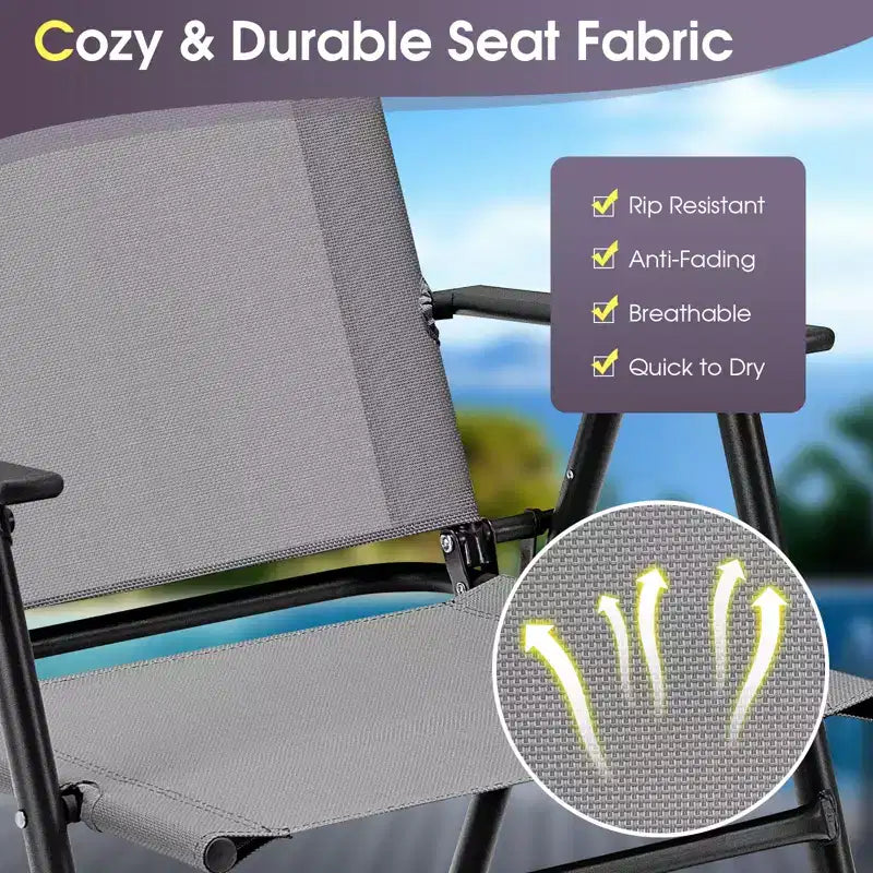Costway Lot de 2/4 chaises pliantes d'extérieur légères à dossier haut avec accoudoirs et assise en tissu confortable