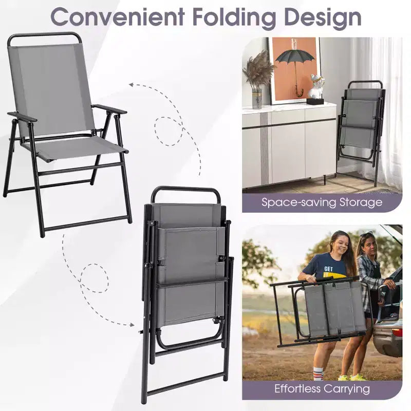 Costway Lot de 2/4 chaises pliantes d'extérieur légères à dossier haut avec accoudoirs et assise en tissu confortable