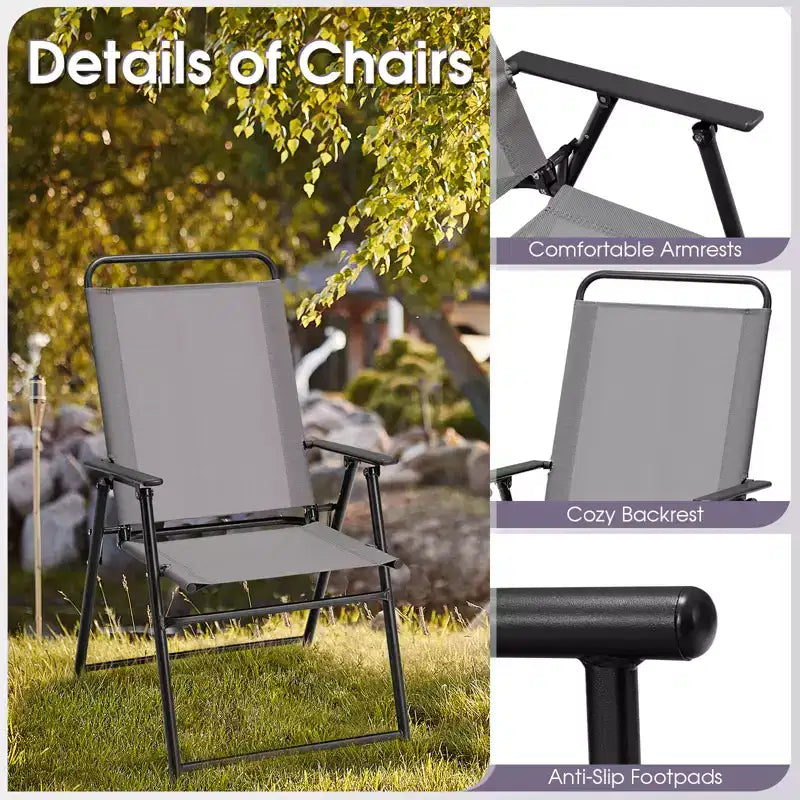 Costway Lot de 2/4 chaises pliantes d'extérieur légères à dossier haut avec accoudoirs et assise en tissu confortable