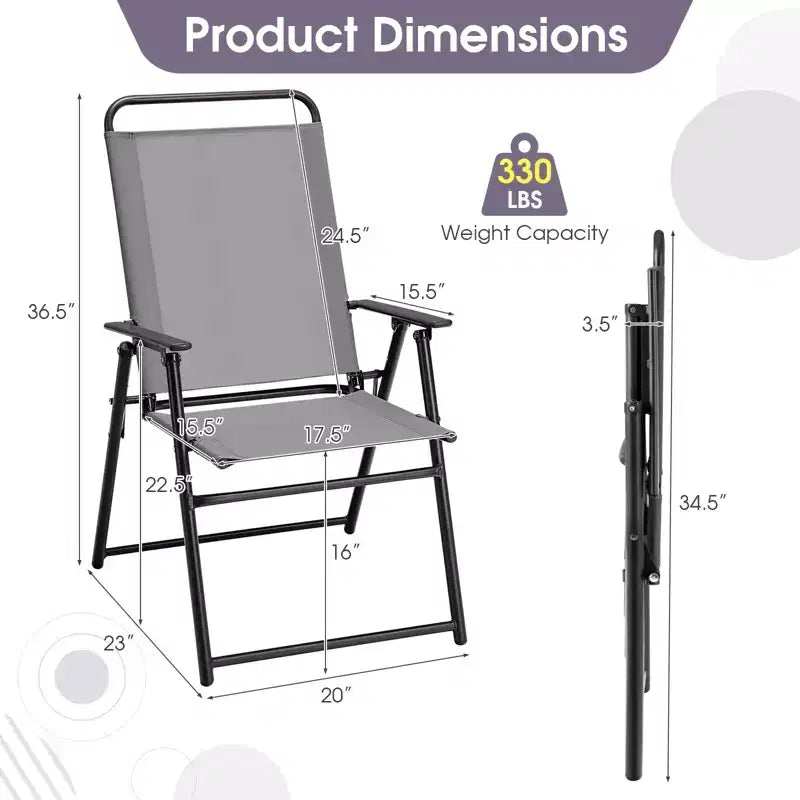 Costway Lot de 2/4 chaises pliantes d'extérieur légères à dossier haut avec accoudoirs et assise en tissu confortable