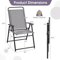 Costway Lot de 2/4 chaises pliantes d'extérieur légères à dossier haut avec accoudoirs et assise en tissu confortable
