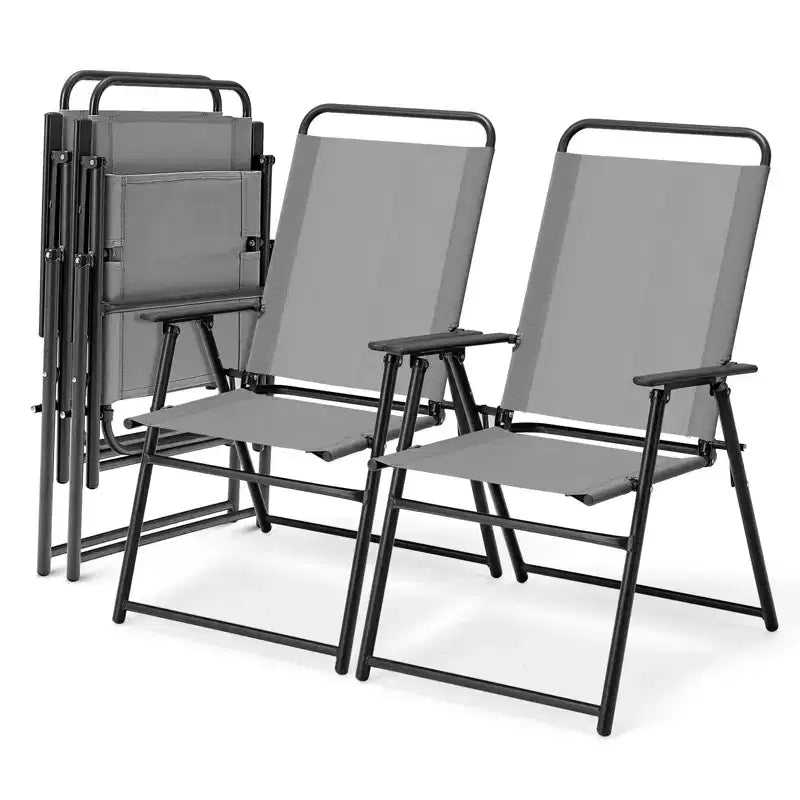 Costway Lot de 2/4 chaises pliantes d'extérieur légères à dossier haut avec accoudoirs et assise en tissu confortable