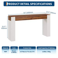 Longue table console avec 2 tiroirs, table d'entrée de style campagnard derrière le canapé, support en bois pour hall d'entrée, meuble d'appoint moderne pour couloir
