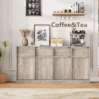 62.4 Armoire de buffet, grande armoire à café avec 4 portes et 4 tiroirs, armoire de rangement moderne avec étagères réglables, station de café en bois