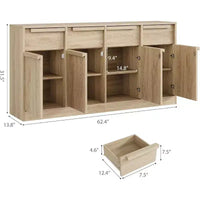 62.4 Armoire de buffet, grande armoire à café avec 4 portes et 4 tiroirs, armoire de rangement moderne avec étagères réglables, station de café en bois