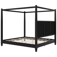 Lit plateforme à baldaquin Reyes de GDFStudio avec tête de lit capitonnée et pieds de support à lattes en bois