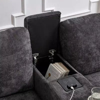 Canapé d'angle Whisen 126 avec console centrale, porte-gobelets, forme en U, haut-parleurs Bluetooth intégrés et 2 poufs de rangement pour le salon