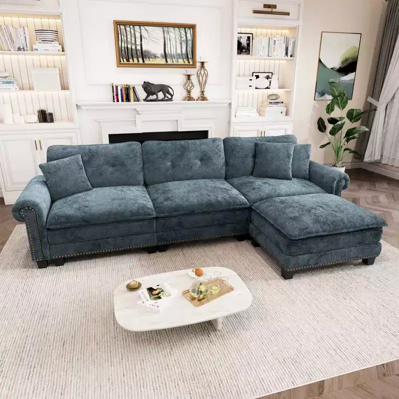 Canapé d'intérieur rembourré Captiva Designs avec pouf, cadre en bois massif, ressorts ensachés et coussins décoratifs