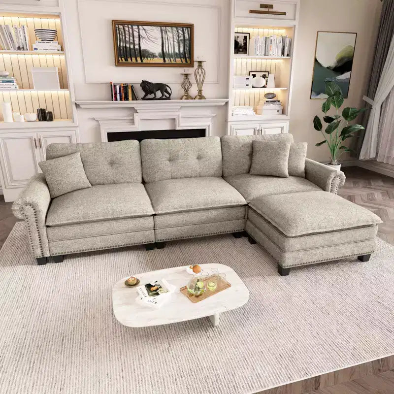 Canapé d'intérieur rembourré Captiva Designs avec pouf, cadre en bois massif, ressorts ensachés et coussins décoratifs
