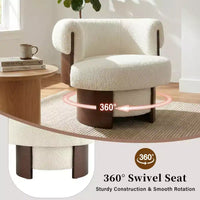Fauteuil baril pivotant Whisen 360° avec design sculptural en bois courbé, cadre en bois massif, 81 cm de large, polyvalent pour le salon et la chambre à coucher