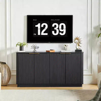 JVNOXK 63 Armoire de buffet à rayures verticales avec rangement, meuble TV à vagues incurvées pour salon, chambre, couloir, noir