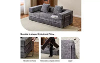 MooxvMoo Canapé-lit convertible, futon en velours côtelé avec oreillers, pour salon et chambre, gris