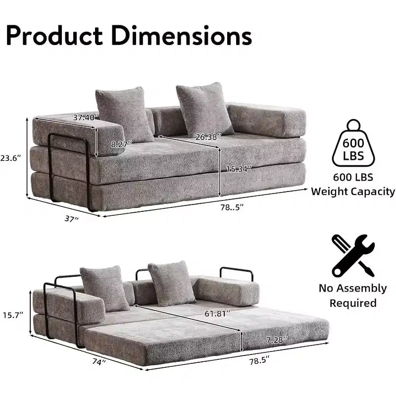 Canapé-lit de sol convertible MooxvMoo, futon en velours côtelé avec coussin, pour salon ou chambre, gris clair