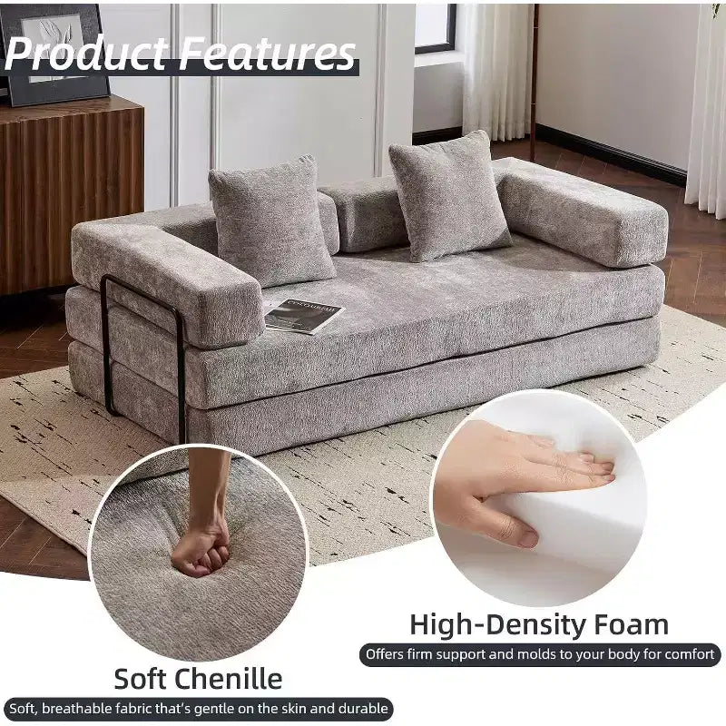 Canapé-lit de sol convertible MooxvMoo, futon en velours côtelé avec coussin, pour salon ou chambre, gris clair