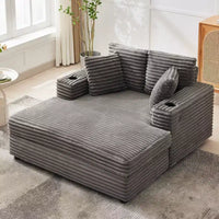 Canapé-lit méridienne en velours côtelé GustoWave 54, canapé-lit surdimensionné avec porte-gobelets et oreillers, mobilier de salon vert