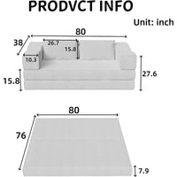 Canapé-lit convertible MooxvMoo 80 avec 2 oreillers, canapé de sol 3 places, lit King Size, combinaison DIY, chenille, blanc beige
