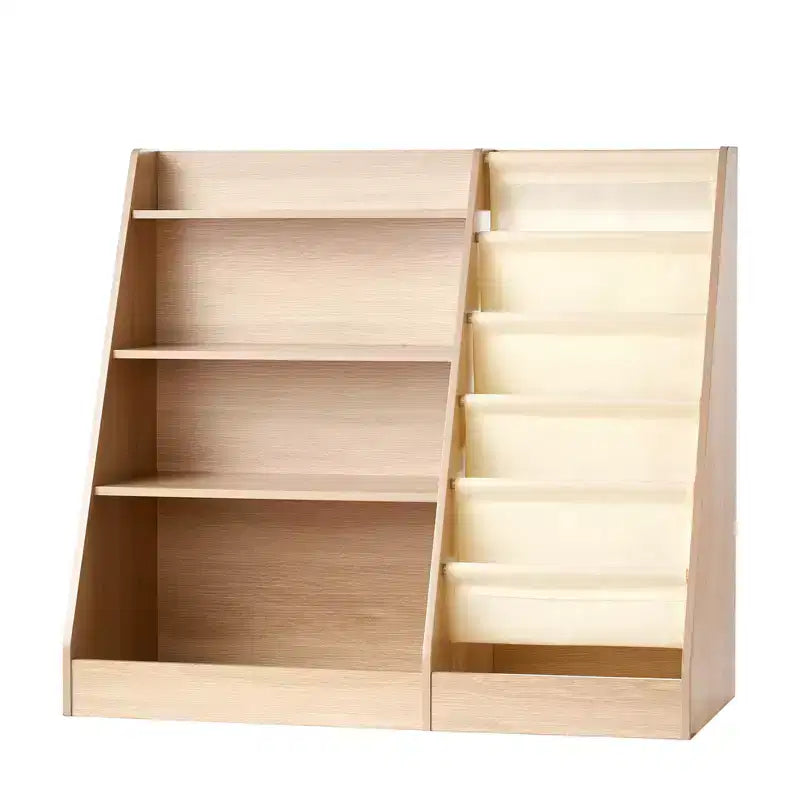 Étagère à livres pour enfants à 4 niveaux et organisateur de jouets avec 6 compartiments en tissu pour salle de jeux, chambre de bébé, maternelle et chambre à coucher