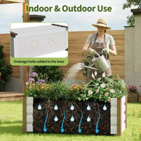 Grand bac jardinière en aluminium blanc, carre de jardin sureleve extra-long avec coins arrondis et bordure de securite anti-coupure
