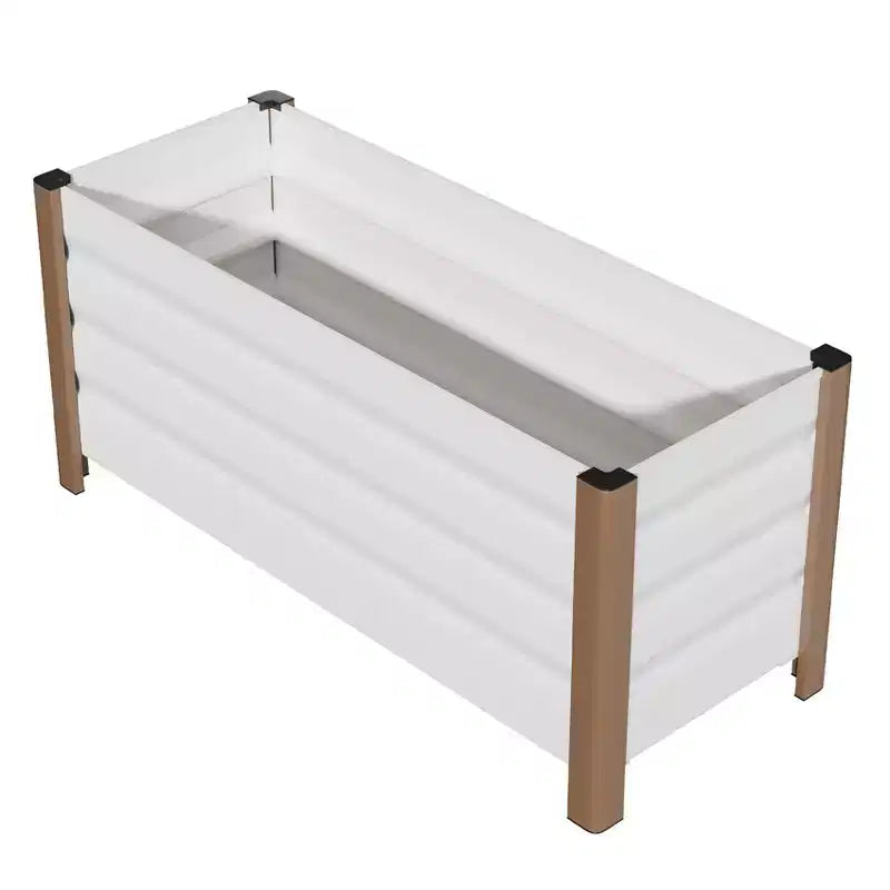 Grand bac jardinière en aluminium blanc, carre de jardin sureleve extra-long avec coins arrondis et bordure de securite anti-coupure