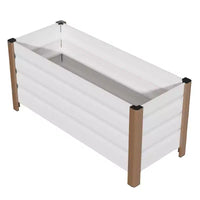 Grand bac jardinière en aluminium blanc, carre de jardin sureleve extra-long avec coins arrondis et bordure de securite anti-coupure