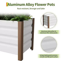 Grand bac jardinière en aluminium blanc, carre de jardin sureleve extra-long avec coins arrondis et bordure de securite anti-coupure