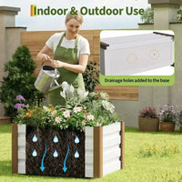 Grand bac jardinière en aluminium blanc, carre de jardin sureleve extra-long avec coins arrondis et bordure de securite anti-coupure