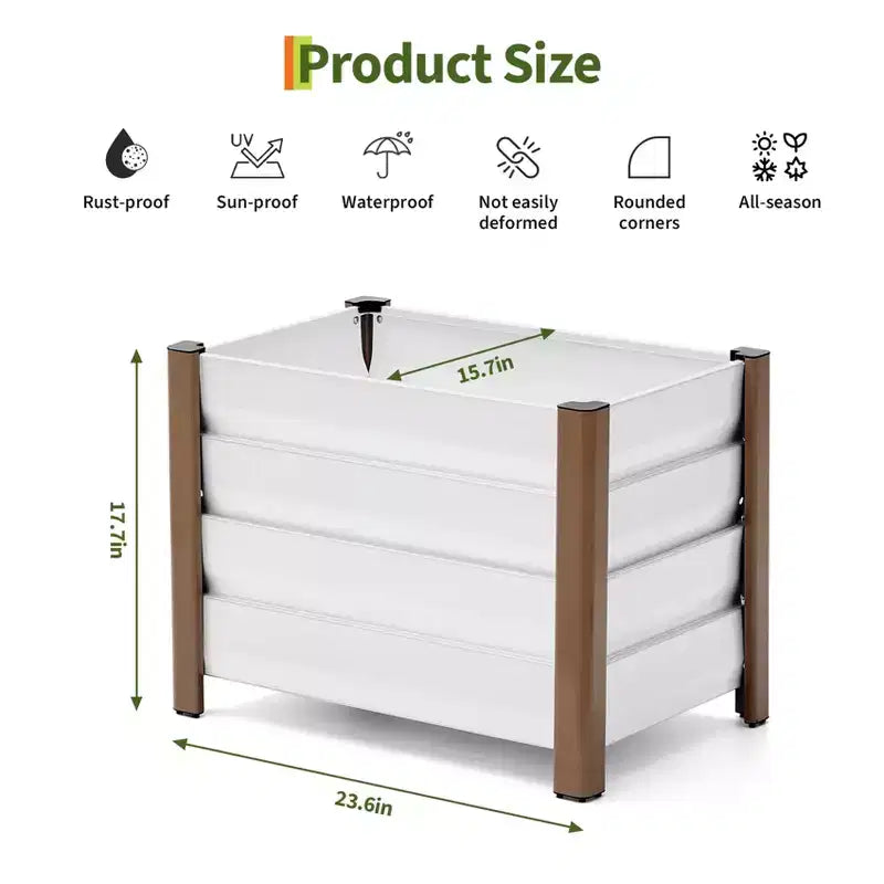 Grand bac jardinière en aluminium blanc, carre de jardin sureleve extra-long avec coins arrondis et bordure de securite anti-coupure