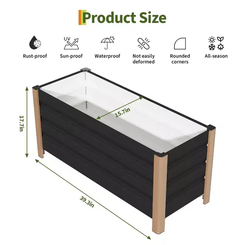 Grand bac jardinière en aluminium blanc, carre de jardin sureleve extra-long avec coins arrondis et bordure de securite anti-coupure