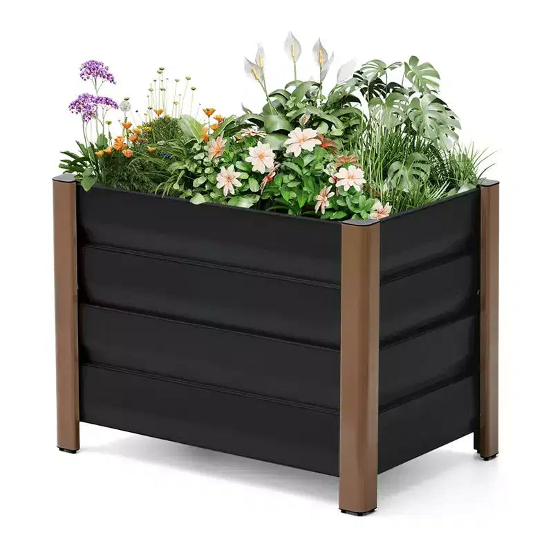 Grand bac jardinière en aluminium blanc, carre de jardin sureleve extra-long avec coins arrondis et bordure de securite anti-coupure