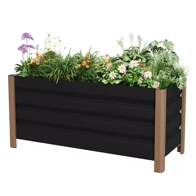 Grand bac jardinière en aluminium blanc, carre de jardin sureleve extra-long avec coins arrondis et bordure de securite anti-coupure