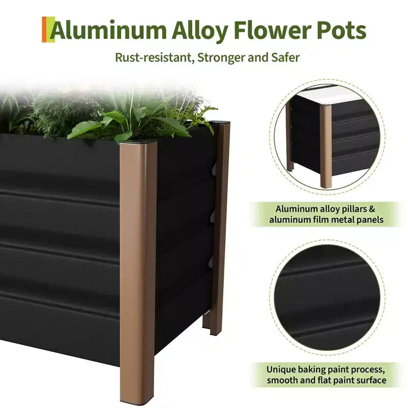 Grand bac jardinière en aluminium blanc, carre de jardin sureleve extra-long avec coins arrondis et bordure de securite anti-coupure