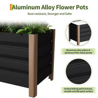 Grand bac jardinière en aluminium blanc, carre de jardin sureleve extra-long avec coins arrondis et bordure de securite anti-coupure