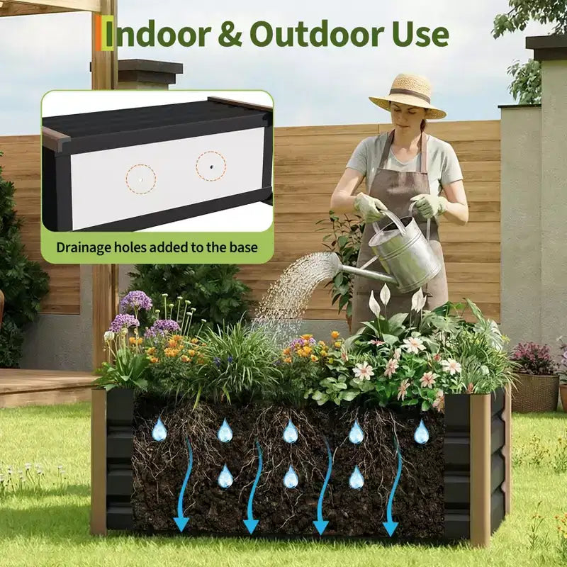 Grand bac jardinière en aluminium blanc, carre de jardin sureleve extra-long avec coins arrondis et bordure de securite anti-coupure