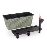 Lot de 2 jardinières rectangulaires auto-arrosantes en osier gris pour l'intérieur et l'extérieur, pot de fleurs avec réservoir, drainage et conception résistante aux intempéries