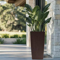 Jardinière auto-irrigante de 76 cm de haut, marron, pour l'extérieur et l'intérieur, grand pot de fleurs en faux rotin avec indicateur de niveau d'eau et seau intérieur