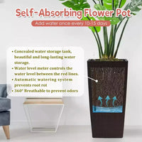 Jardinière auto-irrigante de 76 cm de haut, marron, pour l'extérieur et l'intérieur, grand pot de fleurs en faux rotin avec indicateur de niveau d'eau et seau intérieur
