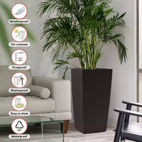 Jardinière auto-irrigante de 76 cm de haut, marron, pour l'extérieur et l'intérieur, grand pot de fleurs en faux rotin avec indicateur de niveau d'eau et seau intérieur
