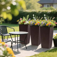 Jardinière auto-irrigante de 76 cm de haut, marron, pour l'extérieur et l'intérieur, grand pot de fleurs en faux rotin avec indicateur de niveau d'eau et seau intérieur