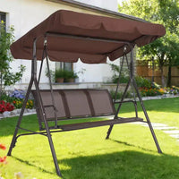 Balancelle d'extérieur 3 places robuste avec auvent réglable, imperméable et résistante aux UV, pieds antidérapants et crochets à ressort solides, parfaite pour la terrasse