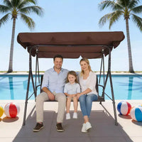Balancelle d'extérieur 3 places robuste avec auvent réglable, imperméable et résistante aux UV, pieds antidérapants et crochets à ressort solides, parfaite pour la terrasse