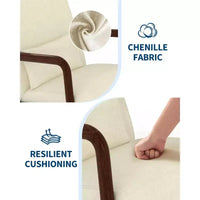 Fauteuil d'appoint en chenille du milieu du siècle, fauteuil de lecture confortable, fauteuil de salon moderne avec oreiller lombaire, cadre en bois massif, pour salon, chambre, bureau