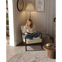 Fauteuil d'appoint en chenille du milieu du siècle, fauteuil de lecture confortable, fauteuil de salon moderne avec oreiller lombaire, cadre en bois massif, pour salon, chambre, bureau