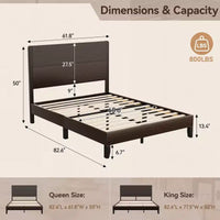 Cadre de lit Queen en bois Dyonery, lit plateforme avec tête de lit haute, support à lattes en bois massif, fondation de matelas silencieuse, pas besoin de sommier tapissier