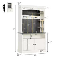 Meuble de bar à café 72" style ferme avec éclairage LED - Grand buffet avec porte-bouteilles et étagère en verre, support pour micro-ondes, garde-manger pour cuisine/salle à manger