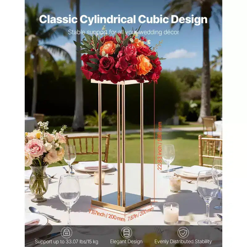 Support de fleurs de mariage VEVOR, support de fleurs colonne de 10 pièces de 60 cm, supports floraux avec stratifié métallique, présentoir floral cubique cylindrique, doré