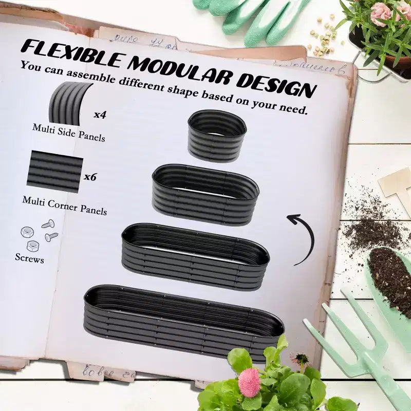 Kit de jardin surélevé galvanisé, jardinière métallique avec bordure de sécurité