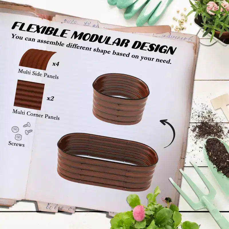 Kit de jardin surélevé galvanisé, jardinière métallique avec bordure de sécurité